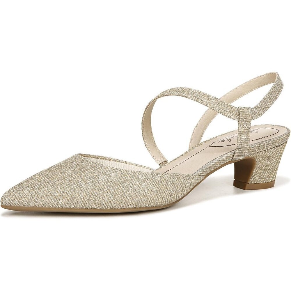 LifeStride Womens Gold Shimmer Patent Polyurethane Pointed Closed Toe Pump